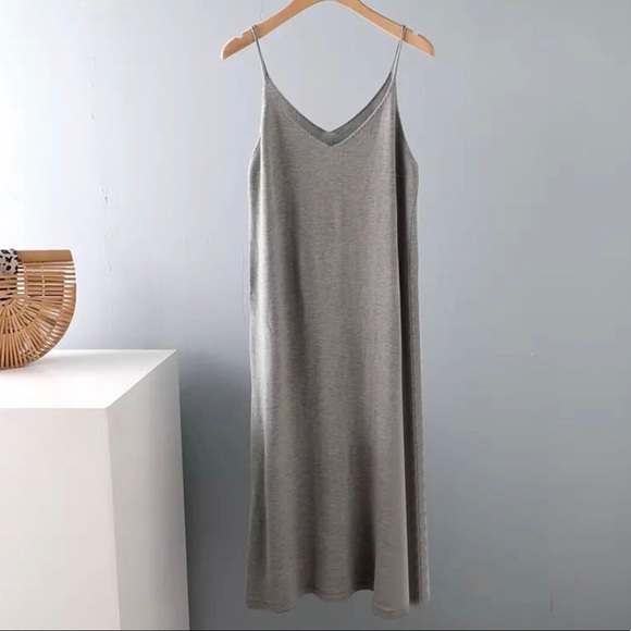 Cotton Dress tank basic women khaki blue cream black lime v-neck minimalist - Picture 8 of 15